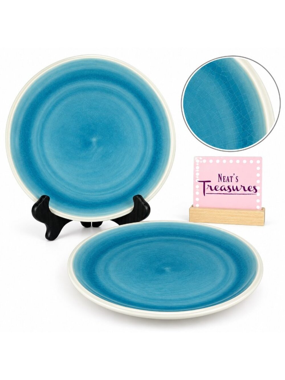 Project 62 Target PORTEL TEAL Crackled Teal Stoneware Salad Lunch Plates Set 2